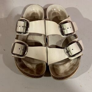 Birkenstock White Sandals with Silver Buckles